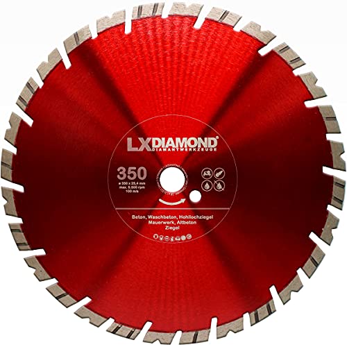 LXDIAMOND Diamant-Trennscheibe 350mm x 25,4mm Premium TURBO 15mm Segment für Beton Stahlbeton Ziegel passend für Schneidetisch Steinsäge Motorflex Diamantscheibe 350 mm in Premium Qualität LXDIAMOND Diamant-Trennscheibe 350mm x 25,4mm Premium TURBO 15mm Segment für Beton Stahlbeton Ziegel passend für Schneidetisch Steinsäge Motorflex Diamantscheibe 350 mm in Premium Qualität von LXDIAMOND
