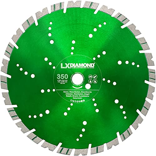 LXDIAMOND Diamant-Trennscheibe 350mm x 25,4mm - Segment 15mm - Diamantscheibe 350 mm - in Premium Qualität - für Hartgestein Kunststeine Stein Ziegel Granit Granitborde Stahlbeton Naturstein Beton LXDIAMOND Diamant-Trennscheibe 350mm x 25,4mm - Segment 15mm - Diamantscheibe 350 mm - in Premium Qualität - für Hartgestein Kunststeine Stein Ziegel Granit Granitborde Stahlbeton Naturstein Beton von LXDIAMOND
