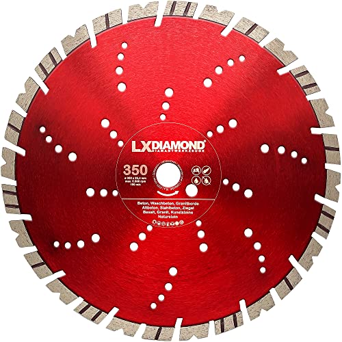 LXDIAMOND Diamant-Trennscheibe 350mm x 25,4mm - Segment 15mm - für Hartgestein Kunststeine Stein Ziegel Granit Granitborde Stahlbeton Naturstein Beton - Diamantscheibe 350 mm - in Premium Qualität LXDIAMOND Diamant-Trennscheibe 350mm x 25,4mm - Segment 15mm - für Hartgestein Kunststeine Stein Ziegel Granit Granitborde Stahlbeton Naturstein Beton - Diamantscheibe 350 mm - in Premium Qualität von LXDIAMOND
