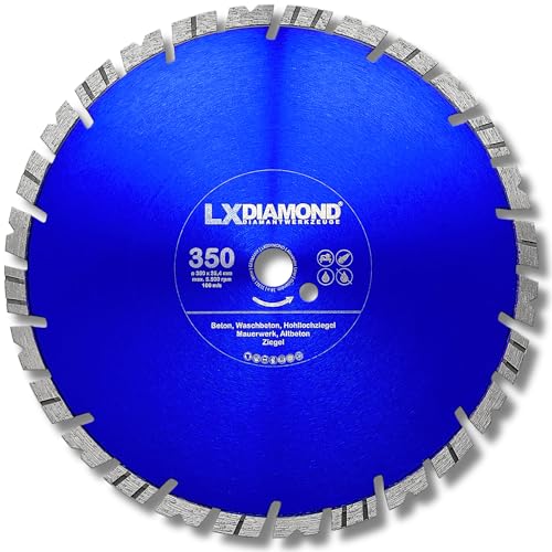 LXDIAMOND Diamant-Trennscheibe 350mm x 25,4mm für Trennschleifer, Tischsäge - 350 mm Diamantscheibe für Beton, Waschbeton, Granitborde, Altbeton, Stahlbeton - Betontrennscheibe in Premium Qualität LXDIAMOND Diamant-Trennscheibe 350mm x 25,4mm für Trennschleifer, Tischsäge - 350 mm Diamantscheibe für Beton, Waschbeton, Granitborde, Altbeton, Stahlbeton - Betontrennscheibe in Premium Qualität von LXDIAMOND