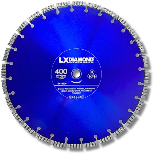 LXDIAMOND Diamant-Trennscheibe 400mm x 20,0mm - Diamantscheibe für Naturstein Granit Kunststeine Beton Hartgestein - passend für Motorflex, Benzintrenner, Trennjäger - 400 mm in Premium Qualität LXDIAMOND Diamant-Trennscheibe 400mm x 20,0mm - Diamantscheibe für Naturstein Granit Kunststeine Beton Hartgestein - passend für Motorflex, Benzintrenner, Trennjäger - 400 mm in Premium Qualität von LXDIAMOND