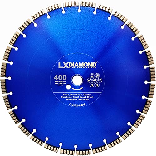 LXDIAMOND Diamant-Trennscheibe 400mm x 20,0mm - Diamantscheibe für Naturstein Granit Kunststeine Beton Hartgestein - passend für Motorflex, Benzintrenner, Trennjäger - 400 mm in Premium Qualität von LXDIAMOND