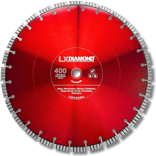 LXDIAMOND Diamant-Trennscheibe 400mm x 20,0mm - Diamantscheibe für Naturstein Kunststeine Beton Hartgestein - passend für Motorflex, Benzintrenner, Trennjäger - 400 mm in Premium Qualität LXDIAMOND Diamant-Trennscheibe 400mm x 20,0mm - Diamantscheibe für Naturstein Kunststeine Beton Hartgestein - passend für Motorflex, Benzintrenner, Trennjäger - 400 mm in Premium Qualität von LXDIAMOND