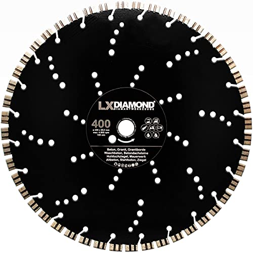 LXDIAMOND Diamant-Trennscheibe 400mm x 20,0mm Diamantscheibe für Ziegel Altbeton Beton Granit Granitborde Hartgestein 400 mm passend für Schneidetische, Tischsägen, Trennjäger - in Premium Qualität LXDIAMOND Diamant-Trennscheibe 400mm x 20,0mm Diamantscheibe für Ziegel Altbeton Beton Granit Granitborde Hartgestein 400 mm passend für Schneidetische, Tischsägen, Trennjäger - in Premium Qualität von LXDIAMOND