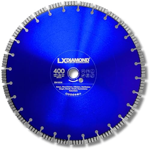 LXDIAMOND Diamant-Trennscheibe 400mm x 25,4mm - Diamantscheibe für Naturstein Granit Kunststeine Beton Hartgestein - passend für Schneidetische, Tischsägen, Trennjäger - 400 mm in Premium Qualität LXDIAMOND Diamant-Trennscheibe 400mm x 25,4mm - Diamantscheibe für Naturstein Granit Kunststeine Beton Hartgestein - passend für Schneidetische, Tischsägen, Trennjäger - 400 mm in Premium Qualität von LXDIAMOND
