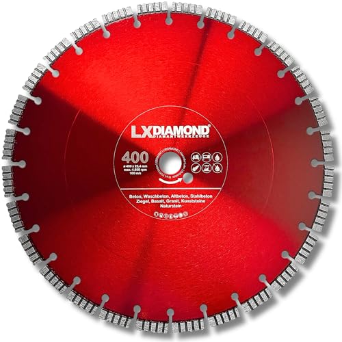 LXDIAMOND Diamant-Trennscheibe 400mm x 25,4mm - Diamantscheibe für Stahlbeton Naturstein Kunststeine Beton Hartgestein - passend für Schneidetische, Trennjäger - 400 mm in Premium Qualität LXDIAMOND Diamant-Trennscheibe 400mm x 25,4mm - Diamantscheibe für Stahlbeton Naturstein Kunststeine Beton Hartgestein - passend für Schneidetische, Trennjäger - 400 mm in Premium Qualität von LXDIAMOND