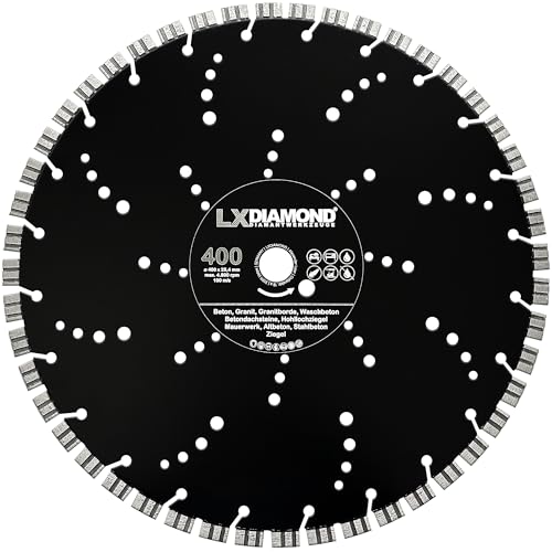 LXDIAMOND Diamant-Trennscheibe 400mm x 25,4mm Diamantscheibe für Ziegel Altbeton Beton Granit Granitborde Hartgestein 400 mm passend für Schneidetische, Tischsägen, Trennjäger - in Premium Qualität LXDIAMOND Diamant-Trennscheibe 400mm x 25,4mm Diamantscheibe für Ziegel Altbeton Beton Granit Granitborde Hartgestein 400 mm passend für Schneidetische, Tischsägen, Trennjäger - in Premium Qualität von LXDIAMOND