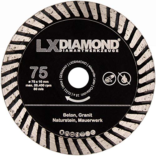 LXDIAMOND Diamant-Trennscheibe 75mm x 10mm Premium Diamantscheibe für Beton Granit Naturstein Mauerwerk passend für Akku Winkelschleifer 76mm von LXDIAMOND