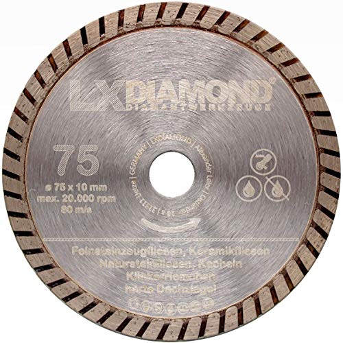 LXDIAMOND Diamant-Trennscheibe 75mm x 10mm Premium Diamantscheibe für Keramik Fliesen Naturstein Feinsteinzeug Klinkerriemchen passend für Akku Winkelschleifer 76mm LXDIAMOND Diamant-Trennscheibe 75mm x 10mm Premium Diamantscheibe für Keramik Fliesen Naturstein Feinsteinzeug Klinkerriemchen passend für Akku Winkelschleifer 76mm von LXDIAMOND
