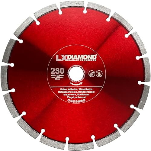 LXDIAMOND Diamanttrennscheibe 230mm x 22,23mm für Beton, Stahlbeton, Waschbeton, Stein uvm. - Diamantscheibe in Premium Qualität für Winkelschleifer 230 mm LXDIAMOND Diamanttrennscheibe 230mm x 22,23mm für Beton, Stahlbeton, Waschbeton, Stein uvm. - Diamantscheibe in Premium Qualität für Winkelschleifer 230 mm von LXDIAMOND