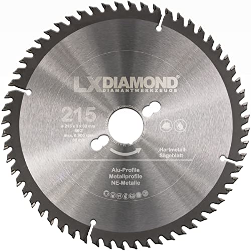 LXDIAMOND Hartmetall Kreissägeblatt 215mm x 30,0mm mit 60x Trapez-Flachzähne - 215x30 HM Sägeblatt für Aluminium Alu Metall-Profile NE-Metall - 215 mm Hartmetallsägeblatt in Premium Qualität LXDIAMOND Hartmetall Kreissägeblatt 215mm x 30,0mm mit 60x Trapez-Flachzähne - 215x30 HM Sägeblatt für Aluminium Alu Metall-Profile NE-Metall - 215 mm Hartmetallsägeblatt in Premium Qualität von LXDIAMOND