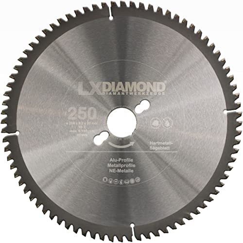 LXDIAMOND Hartmetall Kreissägeblatt 250mm x 30,0mm mit 80x Trapez-Flachzähne - 250x30 HM Sägeblatt für Aluminium Alu Metall-Profile NE-Metall - 250 mm Hartmetallsägeblatt in Premium Qualität LXDIAMOND Hartmetall Kreissägeblatt 250mm x 30,0mm mit 80x Trapez-Flachzähne - 250x30 HM Sägeblatt für Aluminium Alu Metall-Profile NE-Metall - 250 mm Hartmetallsägeblatt in Premium Qualität von LXDIAMOND