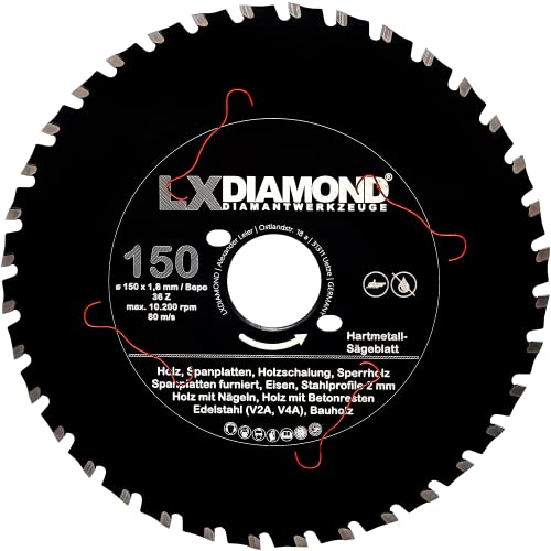 LXDIAMOND Hartmetall Sägeblatt 150mm für Holz, Metall, Stahlprofile, Eisen - Trennscheibe passend für Bepo FFS 150 151 Fensterfräse Montagefräse Fensterfugenschneider 150 mm - in Premium Qualität von LXDIAMOND