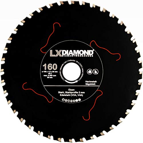 LXDIAMOND Hartmetall Sägeblatt 160mm x 20,0mm Z40 für Eisen Stahl Edelstahl V2A V4A Stahlprofile Bleche Stahl Kreissägeblatt passend für Kappsägen Handkreissägen Metall-Trennsägen Tischsägen 160x20 LXDIAMOND Hartmetall Sägeblatt 160mm x 20,0mm Z40 für Eisen Stahl Edelstahl V2A V4A Stahlprofile Bleche Stahl Kreissägeblatt passend für Kappsägen Handkreissägen Metall-Trennsägen Tischsägen 160x20 von LXDIAMOND
