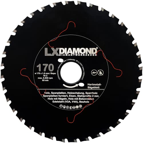 LXDIAMOND Hartmetall Sägeblatt 170mm für Holz, Metall, Stahlprofile, Eisen - Trennscheibe passend für Bepo FFS 171SE Fensterfräse Montagefräse Fensterfugenschneider 170 mm - in Premium Qualität von LXDIAMOND