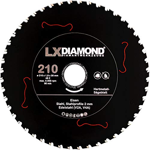 LXDIAMOND Hartmetall Sägeblatt 210mm x 30,0mm Z48 für Eisen Stahl Edelstahl V2A V4A Stahlprofile Bleche Stahl Kreissägeblatt passend für Kappsägen Handkreissägen Metall-Trennsägen Tischsägen 210x30 LXDIAMOND Hartmetall Sägeblatt 210mm x 30,0mm Z48 für Eisen Stahl Edelstahl V2A V4A Stahlprofile Bleche Stahl Kreissägeblatt passend für Kappsägen Handkreissägen Metall-Trennsägen Tischsägen 210x30 von LXDIAMOND
