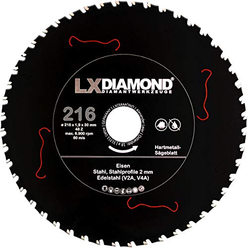 LXDIAMOND Hartmetall Sägeblatt 216mm x 30,0mm Z48 für Eisen Stahl Edelstahl V2A V4A Stahlprofile Bleche Stahl Kreissägeblatt passend für Kappsägen Handkreissägen Metall-Trennsägen Tischsägen 216x30 LXDIAMOND Hartmetall Sägeblatt 216mm x 30,0mm Z48 für Eisen Stahl Edelstahl V2A V4A Stahlprofile Bleche Stahl Kreissägeblatt passend für Kappsägen Handkreissägen Metall-Trennsägen Tischsägen 216x30 von LXDIAMOND