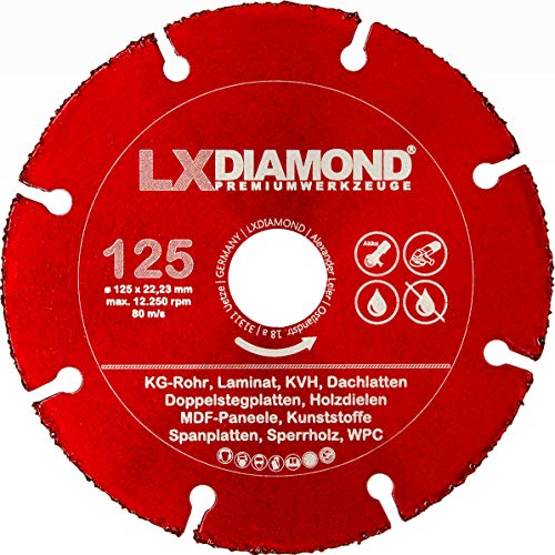 LXDIAMOND Hartmetall Trennscheibe 125mm x 22,23mm Sägeblatt für Parkett WPC Holz Kunststoff Laminat KG für Winkelschleifer 125 mm von LXDIAMOND