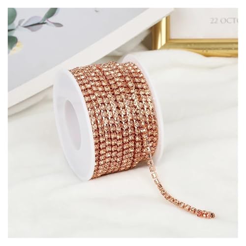 LXHZSY Strassband 2mm-4mm Glass Rhinestone Chain Trim with Colorful Bottom Sewing Strass Cup Chain Crystal Banding Glue On Rhinestone Trim(Peach,5YARDS_SS8-2.5MM) von LXHZSY