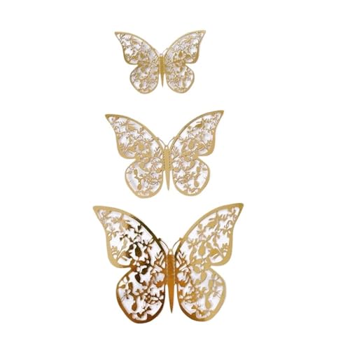 LXHZSY Tortendeko 12 Stücke Gold Schmetterling Kuchen Topper DIY Dekoration Simulation Hohl Schmetterlinge Hochzeit Handwerk Party Dekoration(Color-A) von LXHZSY