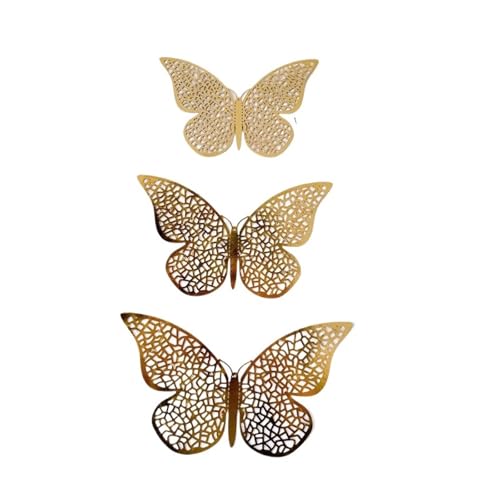 LXHZSY Tortendeko 12 Stücke Gold Schmetterling Kuchen Topper DIY Dekoration Simulation Hohl Schmetterlinge Hochzeit Handwerk Party Dekoration(Color-C) von LXHZSY