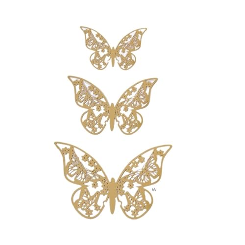 LXHZSY Tortendeko 12 Stücke Gold Schmetterling Kuchen Topper DIY Dekoration Simulation Hohl Schmetterlinge Hochzeit Handwerk Party Dekoration(Color-D) von LXHZSY