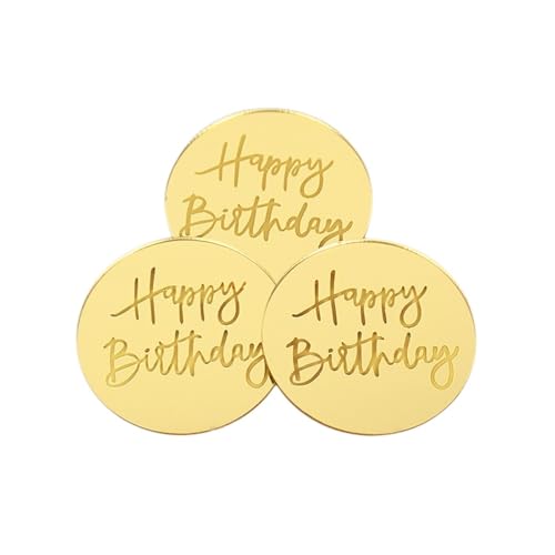 LXHZSY Tortendeko 20 Stück Happy Birthday Cupcake Topper Gold Kreis Dessert Kuchen DIY Dekorationen Einsatzkarte Geburtstag Party Supplies(Gold1) von LXHZSY
