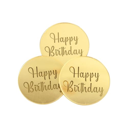 LXHZSY Tortendeko 20 Stück Happy Birthday Cupcake Topper Gold Kreis Dessert Kuchen DIY Dekorationen Einsatzkarte Geburtstag Party Supplies(Gold2) von LXHZSY