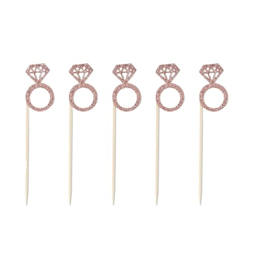 LXHZSY Tortendeko 20 Stück glitzernde Diamant-Ring-Cupcake-Topper, Hochzeitstorte, Dekoration, Junggesellenabschied, Silber und Gold, Papier-Diamant-Ring-Kuchen-Topper(Gold) von LXHZSY