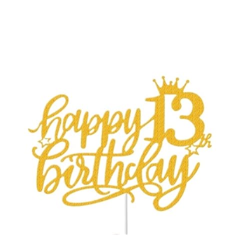 LXHZSY Tortendeko 5 Stück Happy Birthday Goldene Kuchendekoration 13 16 18 21 30 40 50 60 Jahre Geburtstagstorte Topper Erwachsene Party Backen Dessert Dekor Supplie(13year Gold) von LXHZSY