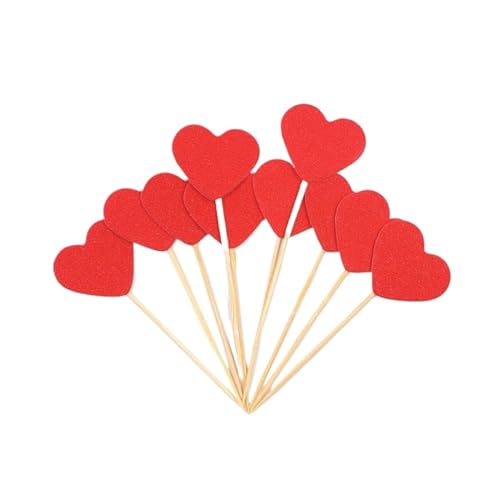 LXHZSY Tortendeko 50 Stück Mini-Herz-Stern-Cupcake-Topper, Geburtstagskuchen-Topper, Dekorations-Picks, Hochzeits-Party-Dekorationen(Red) von LXHZSY