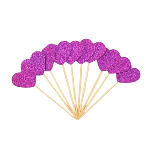 LXHZSY Tortendeko 50 Stück Mini-Herz-Stern-Cupcake-Topper, Geburtstagskuchen-Topper, Dekorations-Picks, Hochzeits-Party-Dekorationen(Rose red) von LXHZSY
