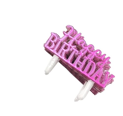 LXHZSY Tortendeko 50 Stück Plastik Happy Birthday Baked English Happy Birthday Gold Party Kuchen Dressing(Rose Red) von LXHZSY