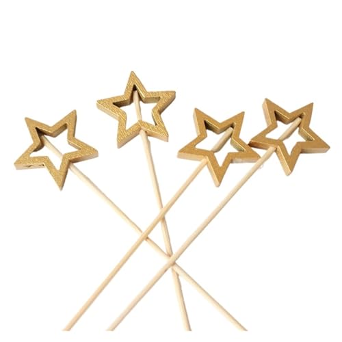 LXHZSY Tortendeko 50 Stück goldene, Silberne, Hohle Sterne, Buffet, Obst, Essenspicks, Cocktailspieße, Weihnachtsfeier, Geburtstag, Hochzeit, Dekoration(Golden) von LXHZSY