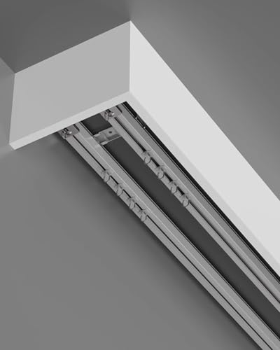 Vorhangschienensystem, Doppelschienen und Vorhangbehang, Aluminiumlegierung mit leisen Rollen für Decken-/Wandmontage, ideal für Schlafzimmer Vorhangschienensystem, Doppelschienen und Vorhangbehang, Aluminiumlegierung mit leisen Rollen für Decken-/Wandmontage, ideal für Schlafzimmer von LXJBBD