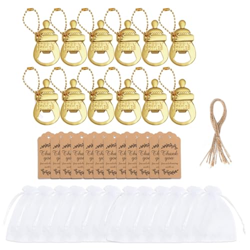 LXJLXD 12pcs Handgefertigte Babypartuden Party Souvenirs Metallflaschenöffner Mit Dankesschild Und Organza Bag Gäste Geschenk von LXJLXD