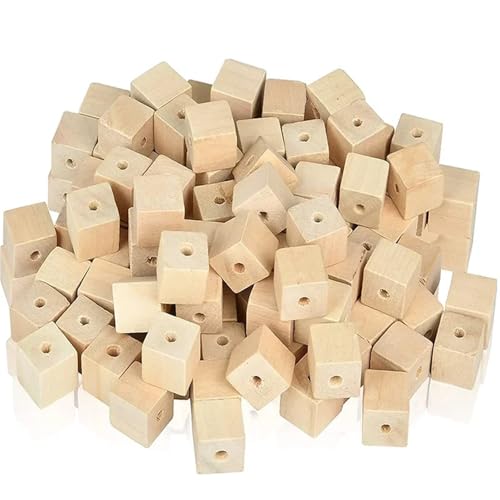 15/20/25/30 mm Holz-Bastelwürfel, 5–20 Stück, Holzwürfel mit Löchern, unbehandelte Massivholzperlenblöcke for DIY-Projekte, Basteln(15mm 20Pcs) von LXLAEOANG