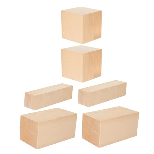 6 Stück Lindenholzblöcke, unvollendetes Holzhandwerk, DIY-Schnitzerei, Heimdekoration, natürliche Maserung, leicht zu verarbeiten, verschiedene Größen von LXLAEOANG