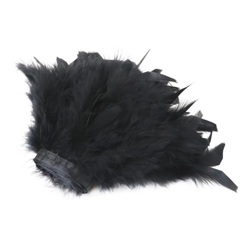 LXLAEOANG 1/5/10 Meter Bunte Federn, Fransen, Bastelband, 10–15 cm, for Kleidung, Nähen, Hochzeitskleid, Dekoration, Band, Federn für Nähen Handwerk(Black,1M) von LXLAEOANG