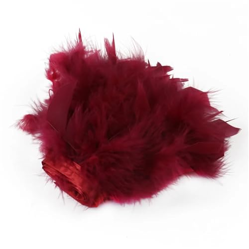 LXLAEOANG 1/5/10 Meter Bunte Federn, Fransen, Bastelband, 10–15 cm, for Kleidung, Nähen, Hochzeitskleid, Dekoration, Band, Federn für Nähen Handwerk(Wine red,1M) von LXLAEOANG
