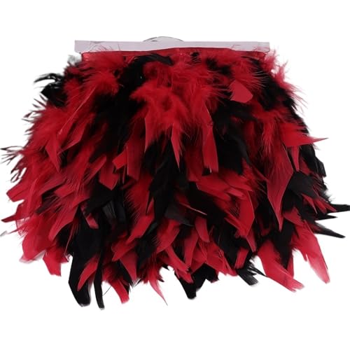LXLAEOANG 10 Meter Federbesatz mit Fransen, 10–15 cm, Federband, Kunsthandwerk, Kleidung, Kleid, Nähen, Federn, Dekoration für Nähen Handwerk(Mixed Black red) von LXLAEOANG