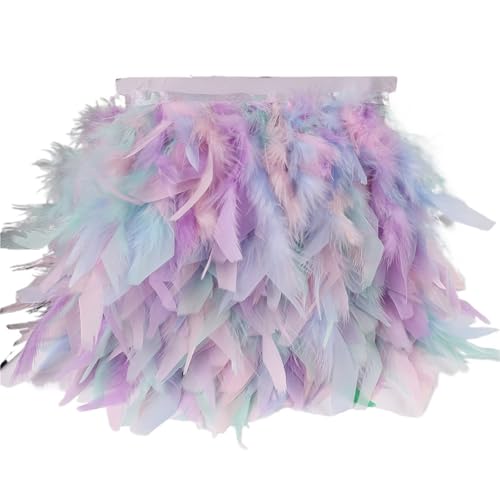LXLAEOANG 10 Meter Federbesatz mit Fransen, 10–15 cm, Federband, Kunsthandwerk, Kleidung, Kleid, Nähen, Federn, Dekoration für Nähen Handwerk(Mixed pink Purple) von LXLAEOANG