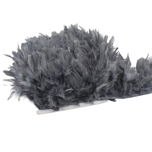 LXLAEOANG 10 Meter Flauschige Federn, Quasten, Fransenbesatz, Band, Feder auf Band, Nähen, Besatz, Kleidung, Kleid, Dekoration für Nähen Handwerk(18.Dark Gray) von LXLAEOANG