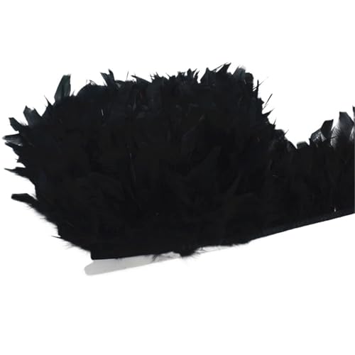 LXLAEOANG 10 Meter Flauschige Federn, Quasten, Fransenbesatz, Band, Feder auf Band, Nähen, Besatz, Kleidung, Kleid, Dekoration für Nähen Handwerk(2.Black) von LXLAEOANG