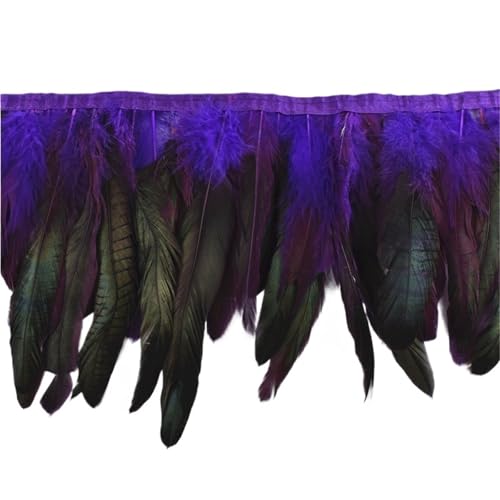 LXLAEOANG 10 Meter Hahnenfedern, Fransenbesatz auf Band, Huhn, Hahn, Fasanenfeder for Kleidung, Band, Nähen, Dekoration für Nähen Handwerk(Purple) von LXLAEOANG