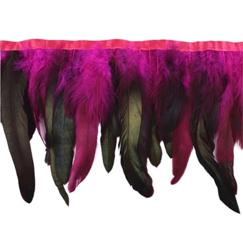 LXLAEOANG 10 Meter Hahnenfedern, Fransenbesatz auf Band, Huhn, Hahn, Fasanenfeder for Kleidung, Band, Nähen, Dekoration für Nähen Handwerk(Rose red) von LXLAEOANG