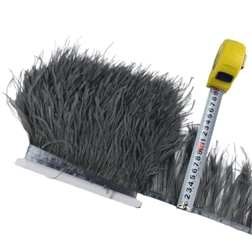 LXLAEOANG 1M 5M 10M 8-10CM Straußenfedern Borten Band Rock DIY Kleidung Straußenfedern for Basteln Federn für Nähen Handwerk(11 Dark Grey,10 Meters) von LXLAEOANG