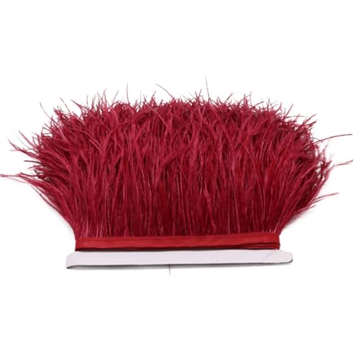 LXLAEOANG 1M 5M 10M 8-10cm Straußenfederborte Band Mehrfarbige Feder for Nähen von Federn Basteln Kleid Kleidung Dekoration für Nähen Handwerk(Red Wine,1m) von LXLAEOANG