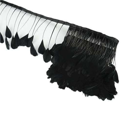 LXLAEOANG 2 Meter Federbesatz Band Band Basteln Fransen Quaste Federn Künstliche Dekorationen Hochzeit Handwerk Zubehör Dekor für Nähen Handwerk(Black) von LXLAEOANG