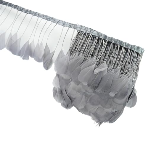 LXLAEOANG 2 Meter Federbesatz Band Band Basteln Fransen Quaste Federn Künstliche Dekorationen Hochzeit Handwerk Zubehör Dekor für Nähen Handwerk(Grey) von LXLAEOANG
